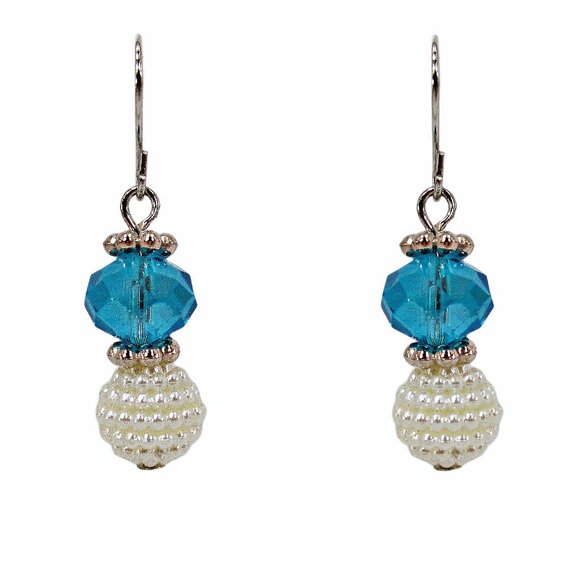 Blue glass and white round bead necklace an earring set with silver spacer beads - Picture 15 of 15